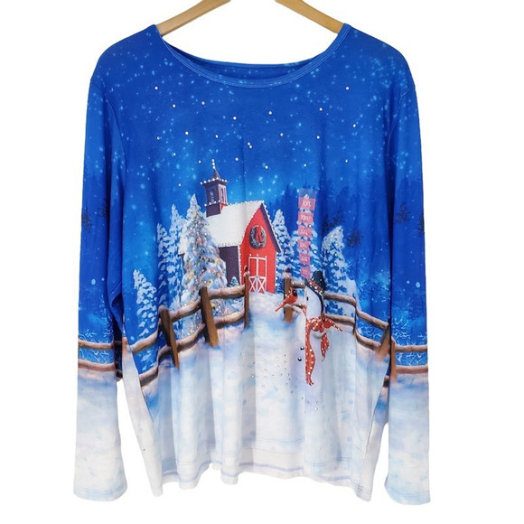Gloria Vanderbilt Casuals Women Tabitha Shirt Snowy Scene Long Sleeve 2XL New - Picture 3 of 12